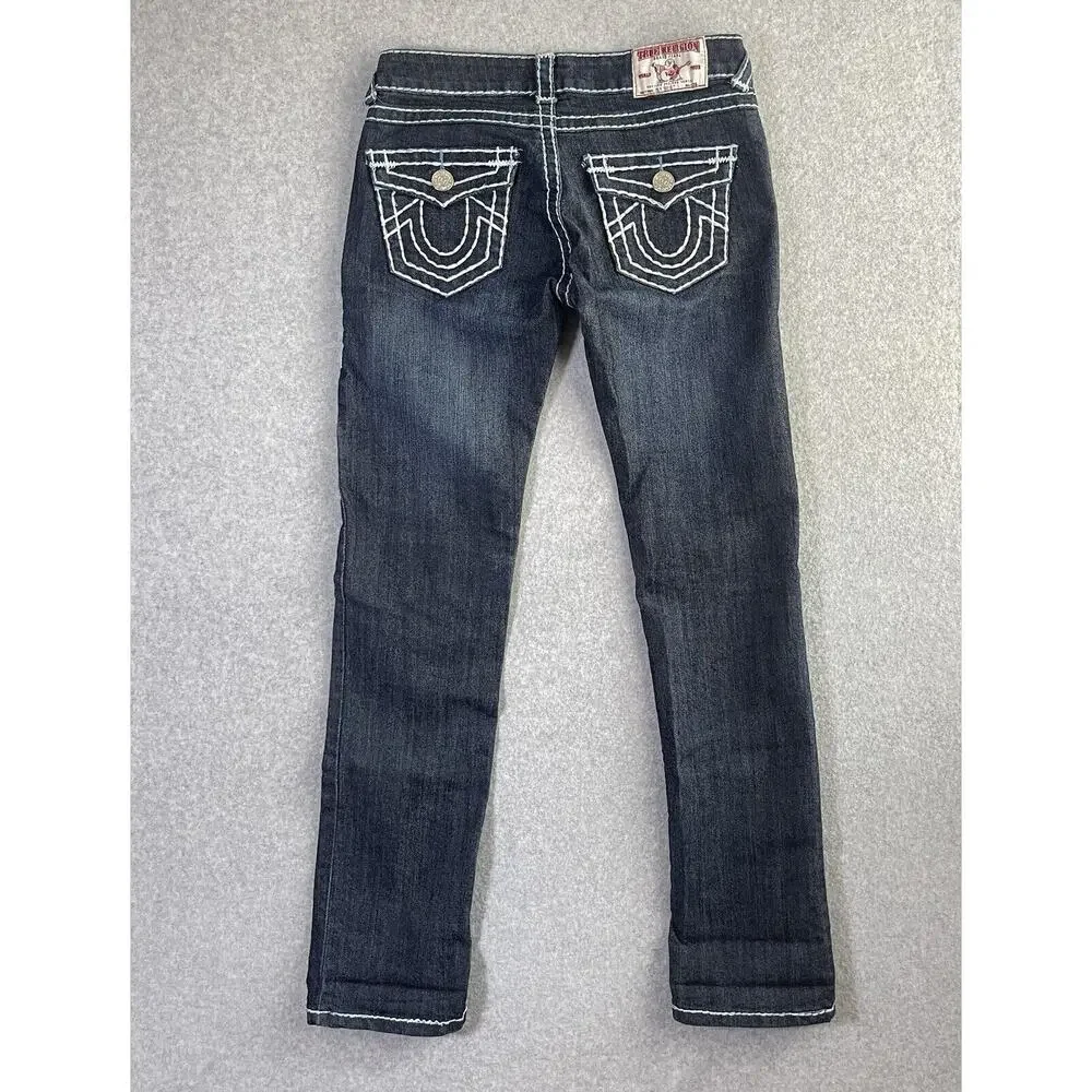 True Religion Joey Super T Jeans Womens 26 Blue White Stitching Straight USA - Picture 2 of 16